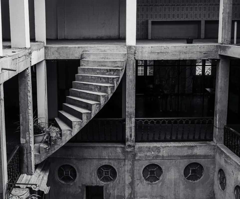 a staircase leading up to a building
